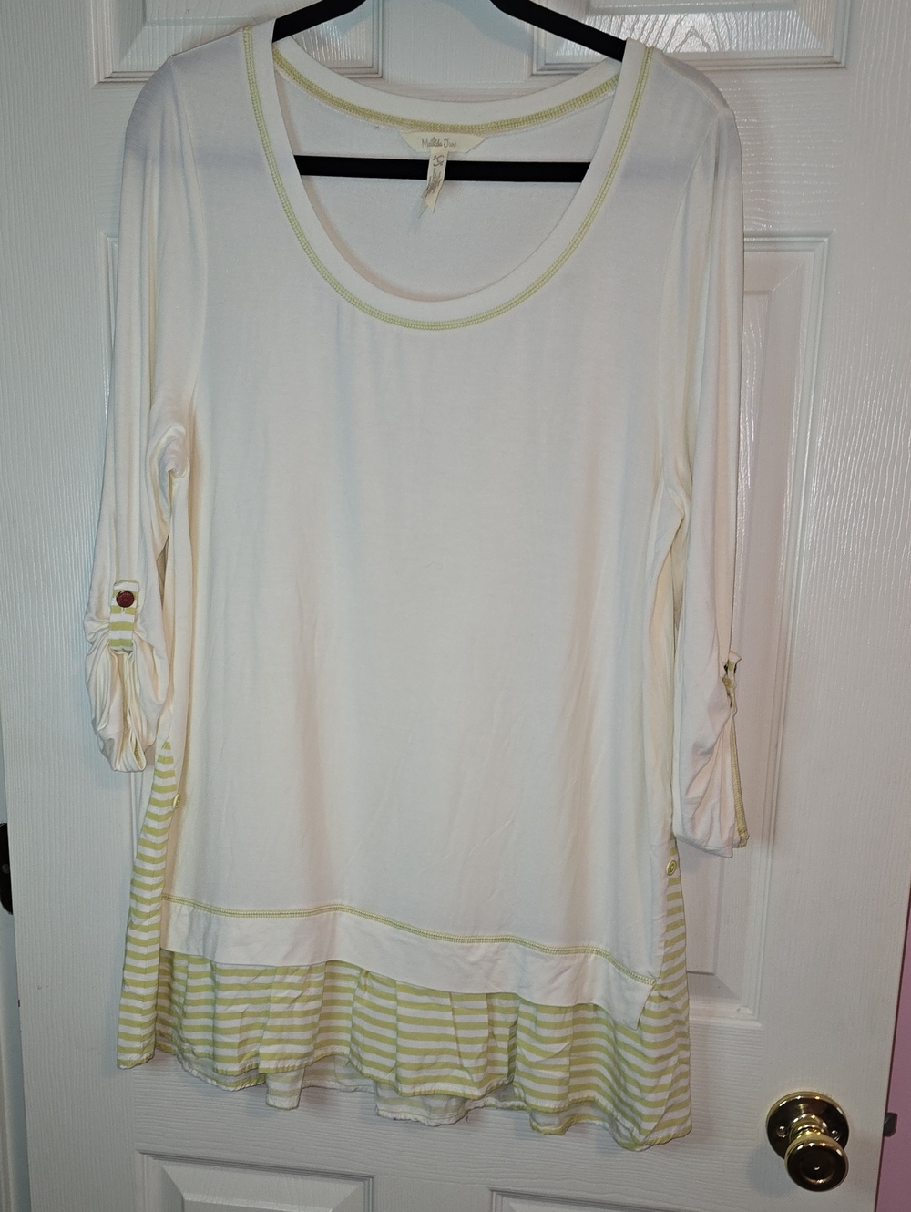 Matilda Jane Cream Top with Light Green‎ Trim
